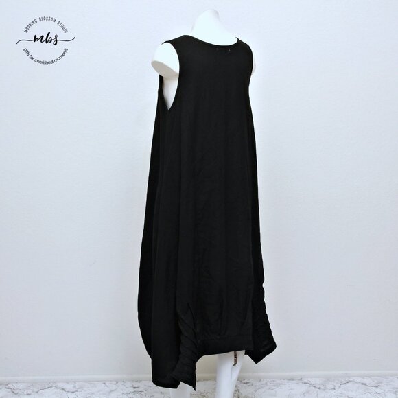 Moss Club Linen Cotton Blend Crew Neck Sleeveless Baggy Midi Dress - Picture 4 of 11